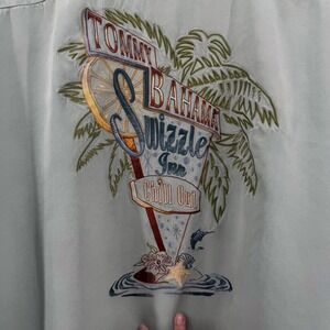 Tommy Bahama Mens XXL Sage Green Silk Swizzle Inn Embroidered Camp Shirt
